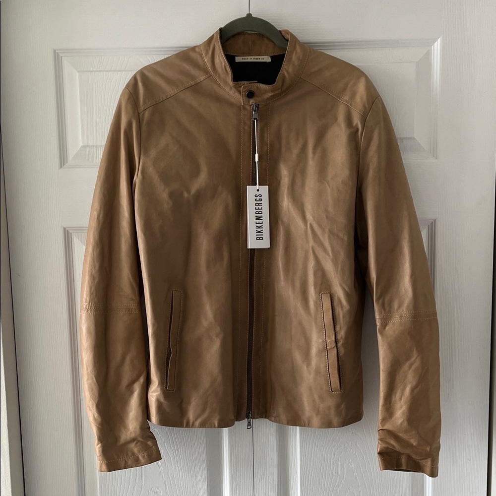 Bikkembergs Tan Leather Bomber Jacket